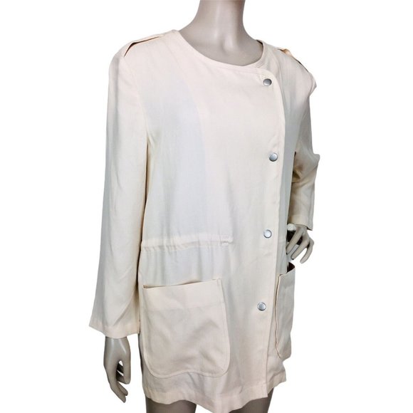 Ann Taylor Beige Snap Front Shoulder Straps Inner Drawstring Waist Shack… - Picture 3 of 6